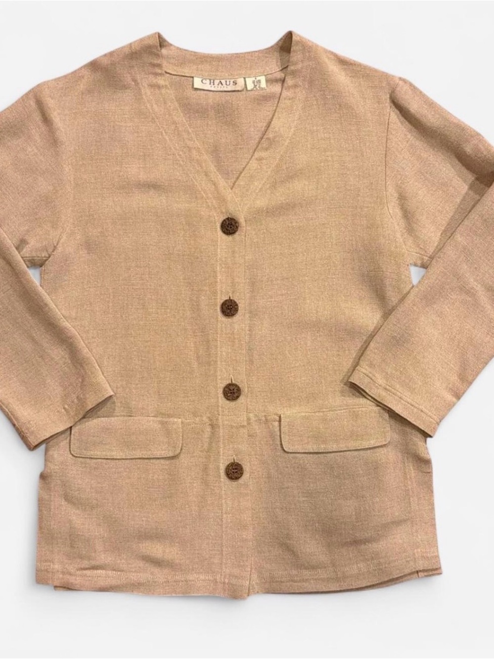Chaus Tan Button-Front V-Neck Jacket